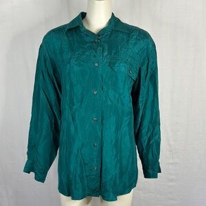 Vintage 1990s/2000s The Limited Teal Silk Button Up Blouse